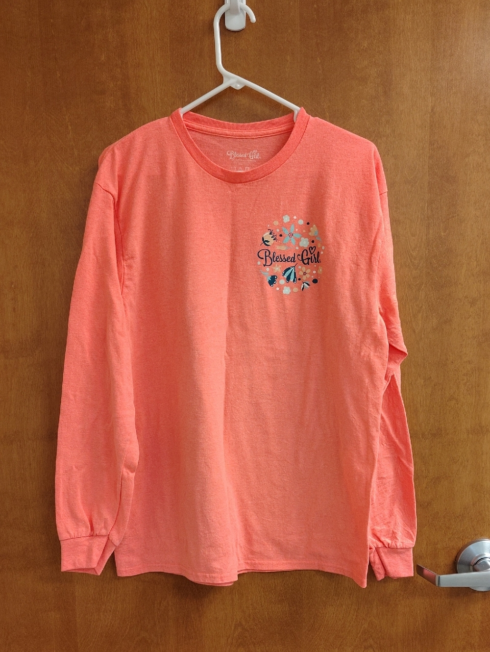 Blessed Girl Bright Coral Orange Long Sleeve Graphic Tee